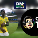 Vini Jr. e logo da CazéTV (Fotos: Reprodução / CazéTV / Canva / Montagem DM Mais TV)