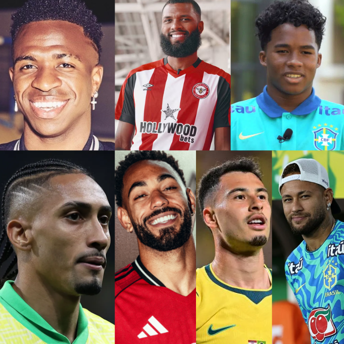 Jogadores da Seleção: Vinicius Junior, Raphinha, Endrick, Igor Thiago, Matheus Cunha, Gabriel Martinelli e Neymar (Foto: Reprodução / Instagram)