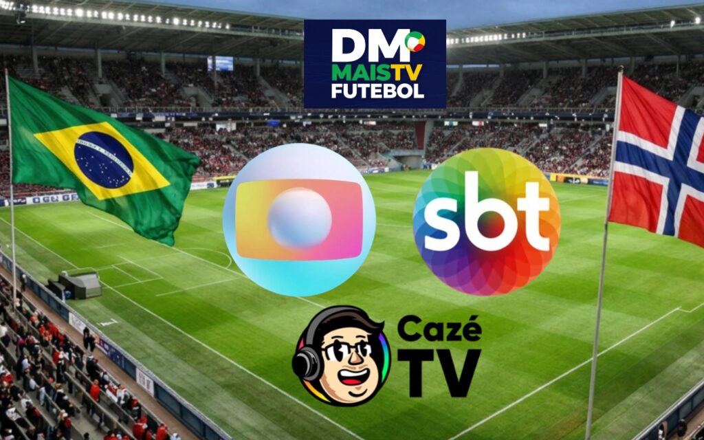 Audiência de Brasil e Noruega na Globo, SBT e CazéTV (Fotos: Reprodução / Canva / Montagem DM Mais TV)