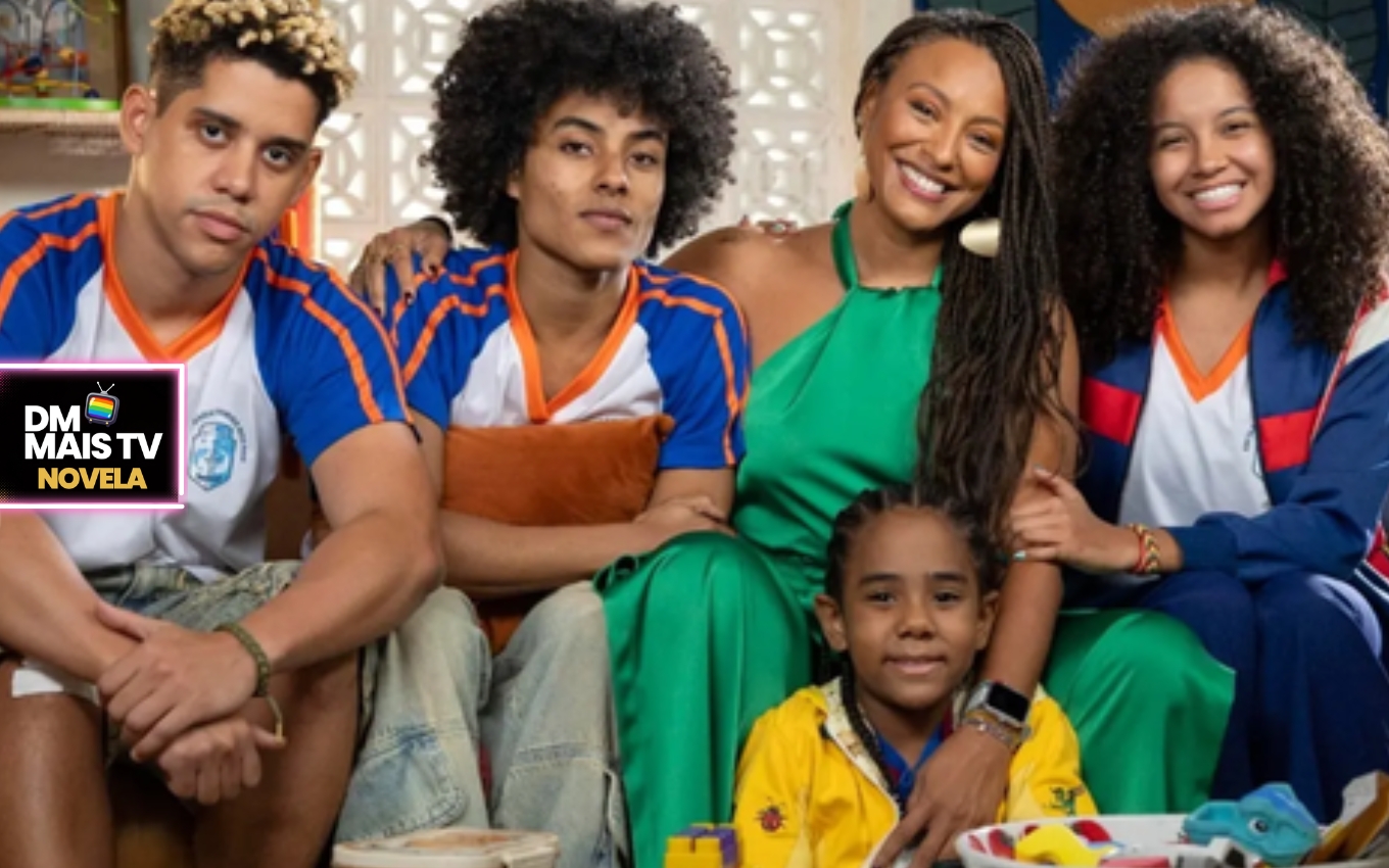 Bela ao lado dos filhos de Juli em Por Você (Fotos: Reprodução / Globo / Montagem DM Mais TV)