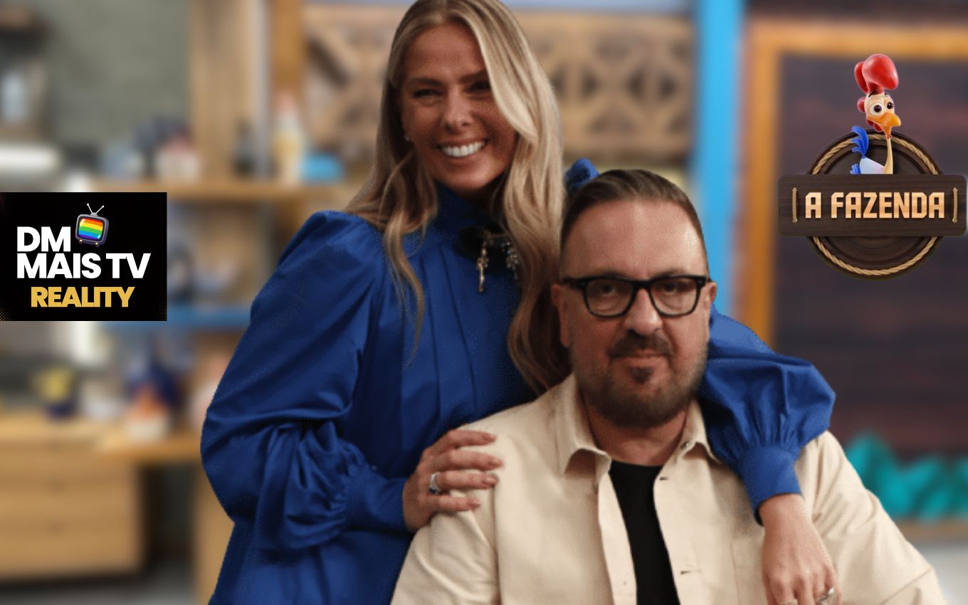 Adriane Galisteu e Rodrigo Carelli animados com A Fazenda 18 (Foto: Reprodução / Record / Montagem DM Mais TV)